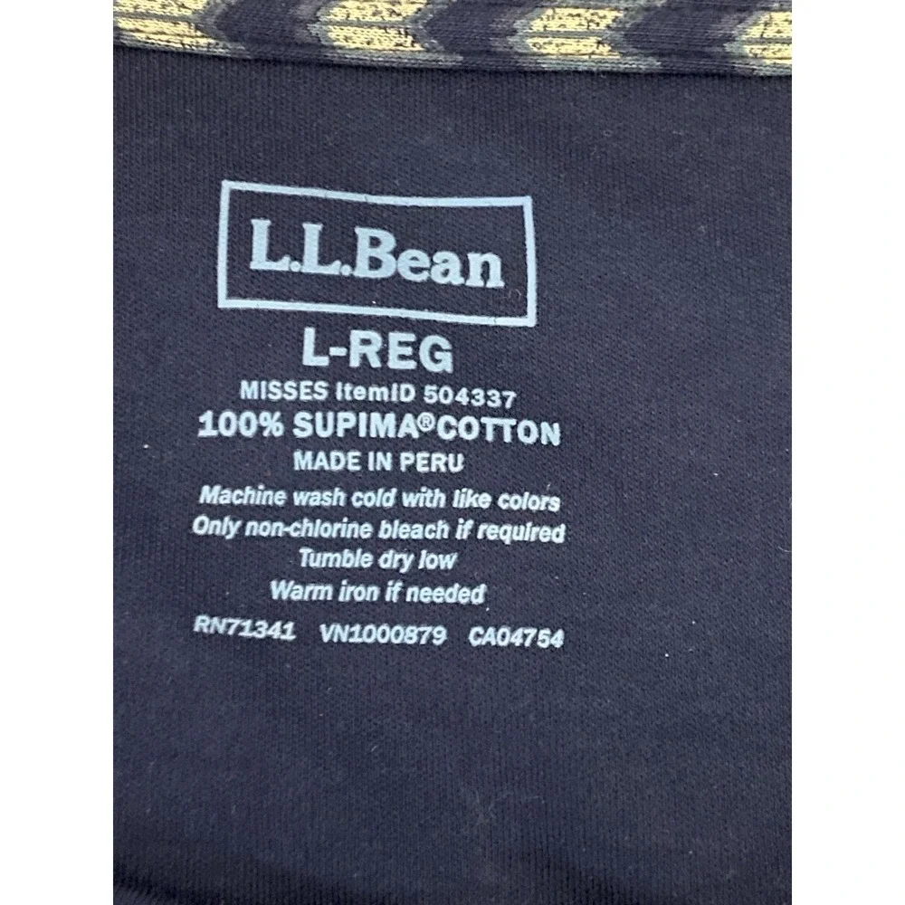LL Bean Womens Supima Cotten Tee Shirt Top Sz L Navy 3/4 Sleeve Jewelneck - Picture 3 of 4